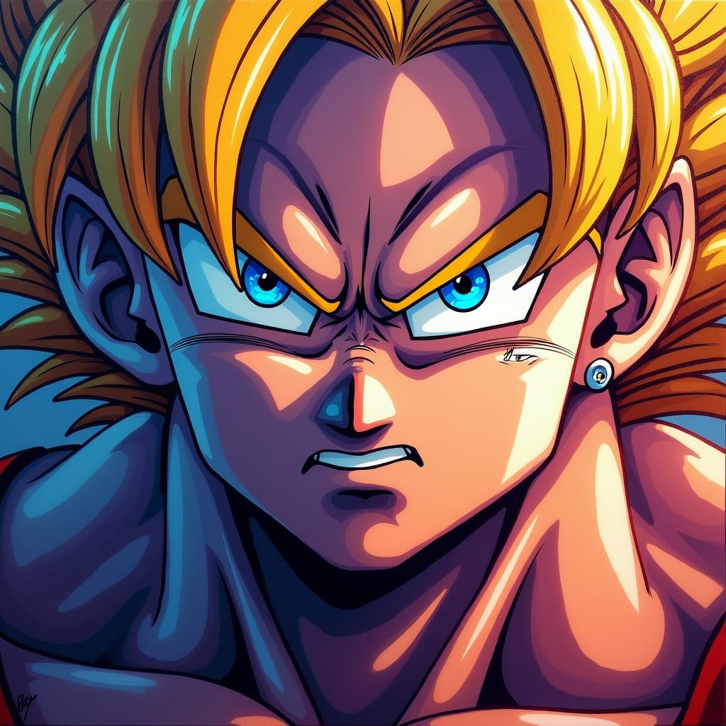 Majestic Dragon Ball Z Face in Oil Painting