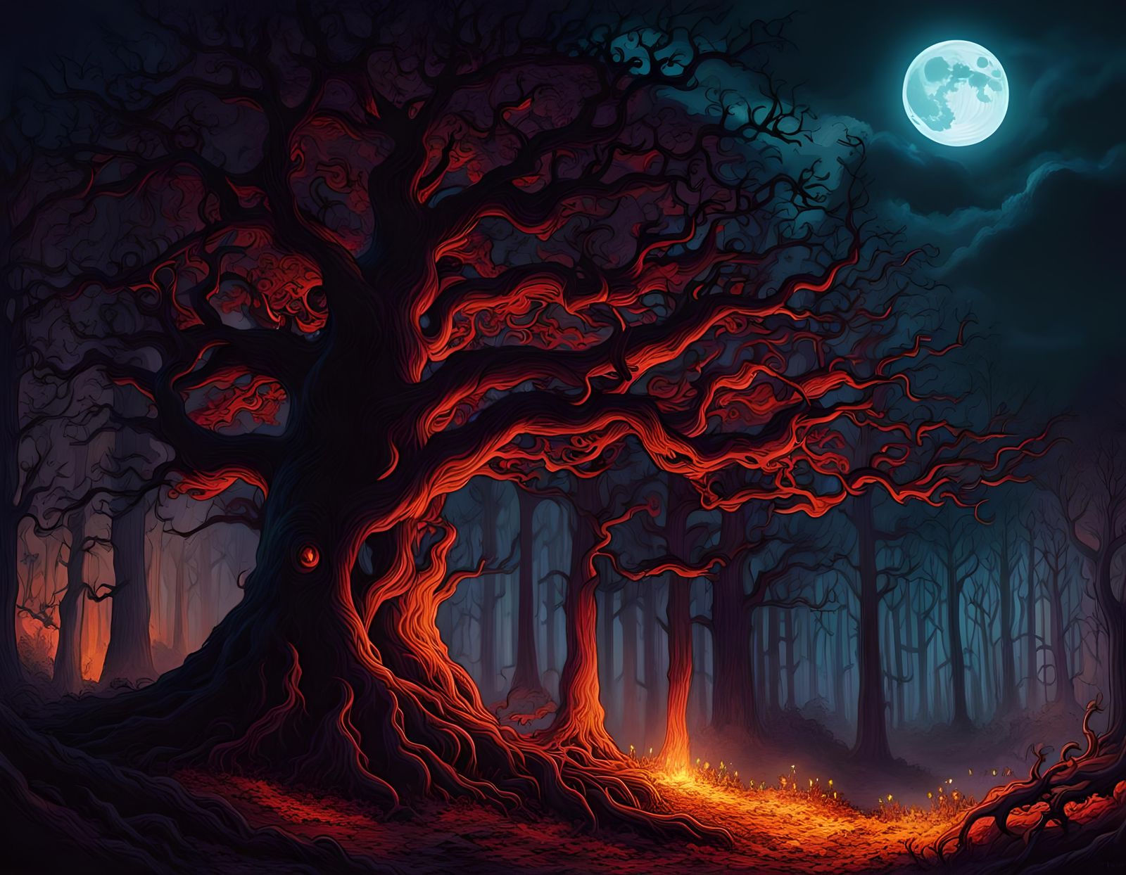 Eldritch Haunted Forest Under Full Moon