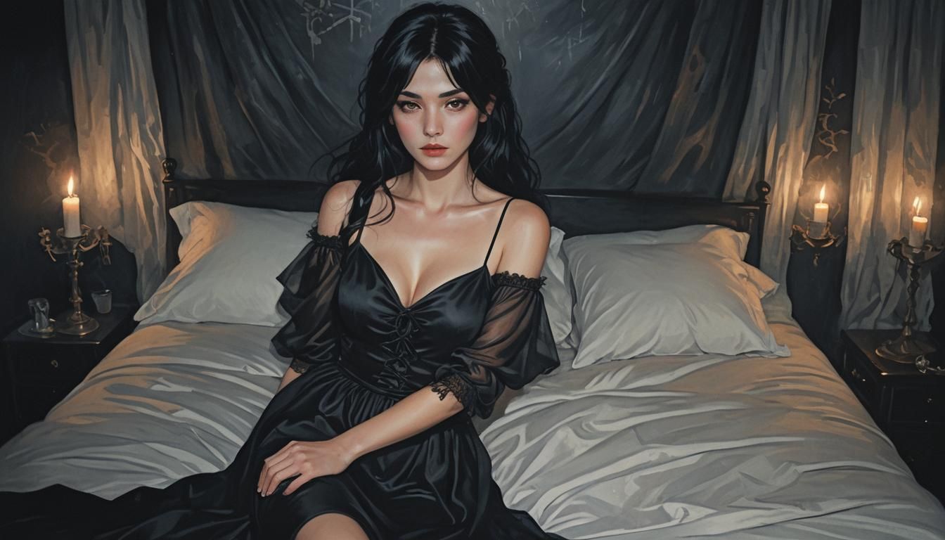 Dark Fantasy: Bound Woman in Black Dress