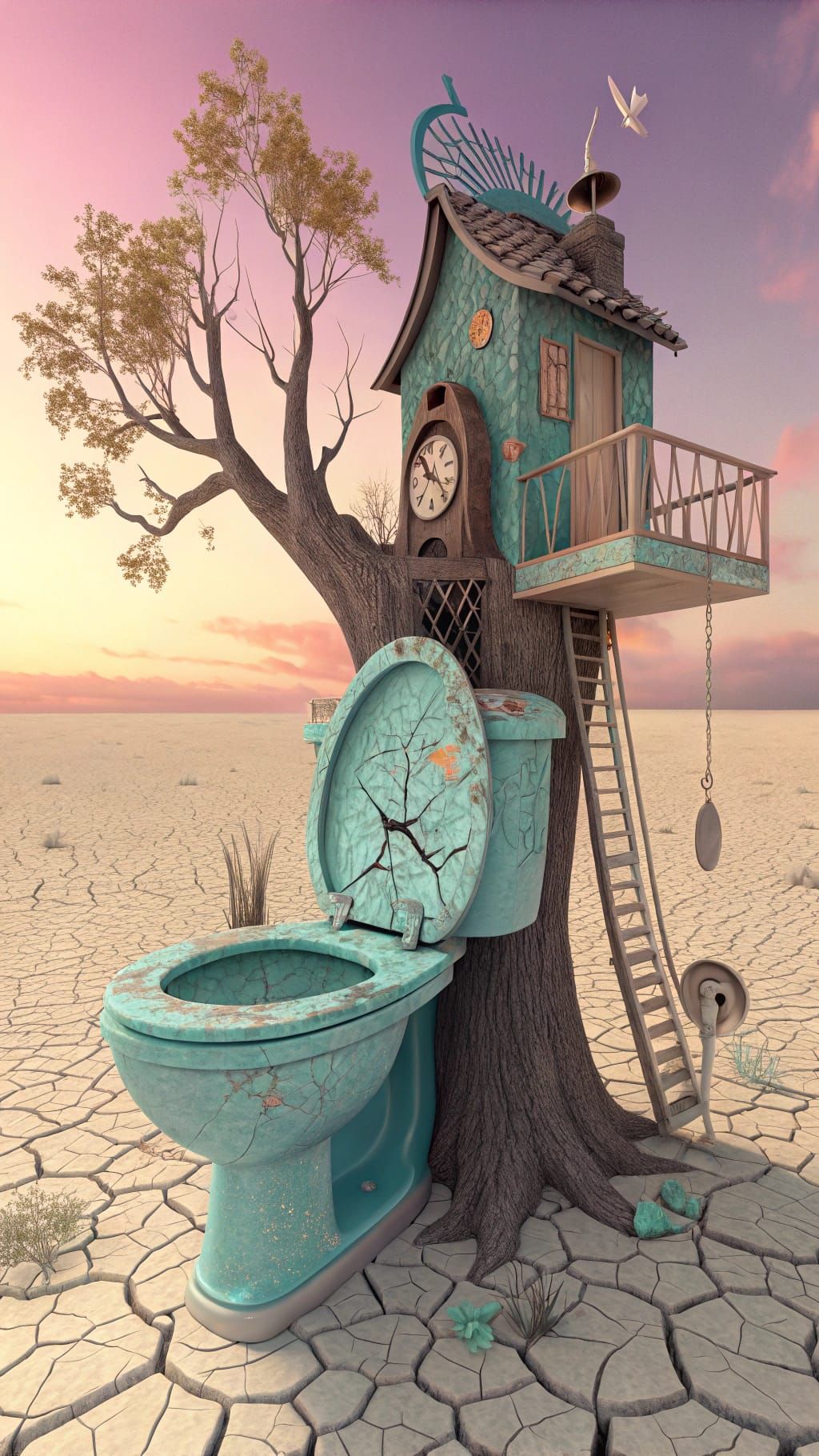 Surreal Porcelain Treehouse Dreamscape on Salt Flats