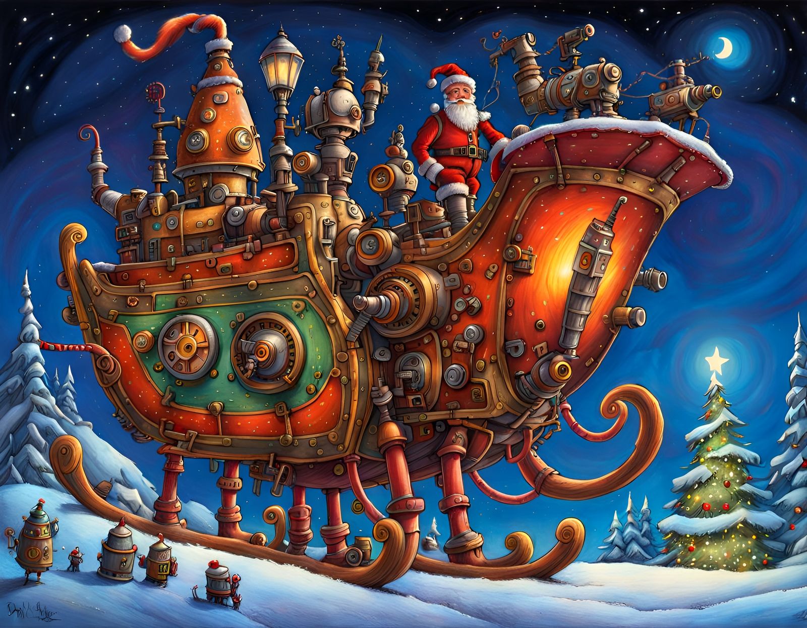 Steampunk Santa Takes Flight in Mechanical Sleigh
