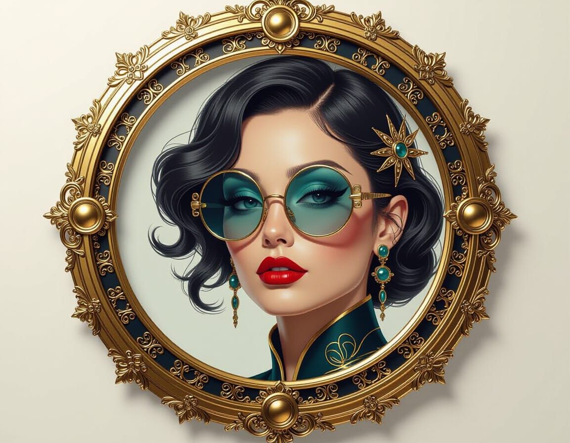Luxurious Round Frame with Metallic Details