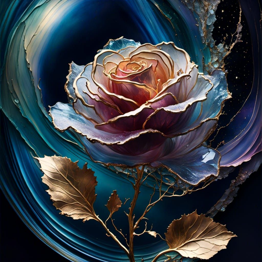 Glass Rose with Aurora Borealis Effect