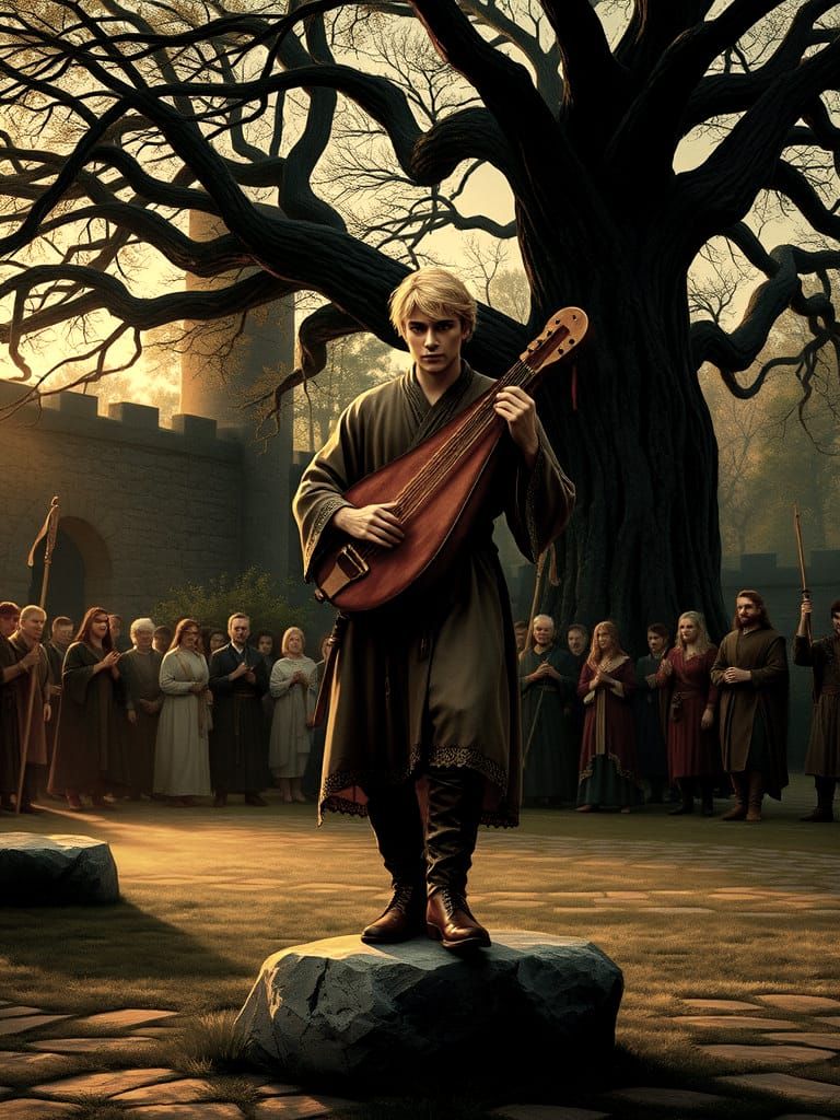 Medieval Bard Defies Lord: Impressionist Fantasy Portrait