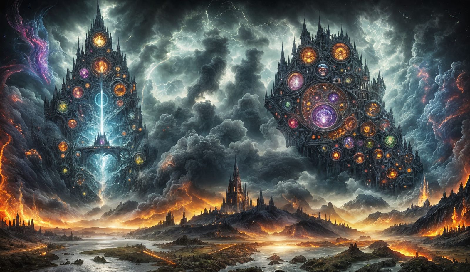 Gothic-Futuristic World with Elemental Portals