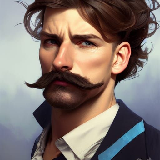 Blue-Eyed Man with Chevron Mustache Portrait