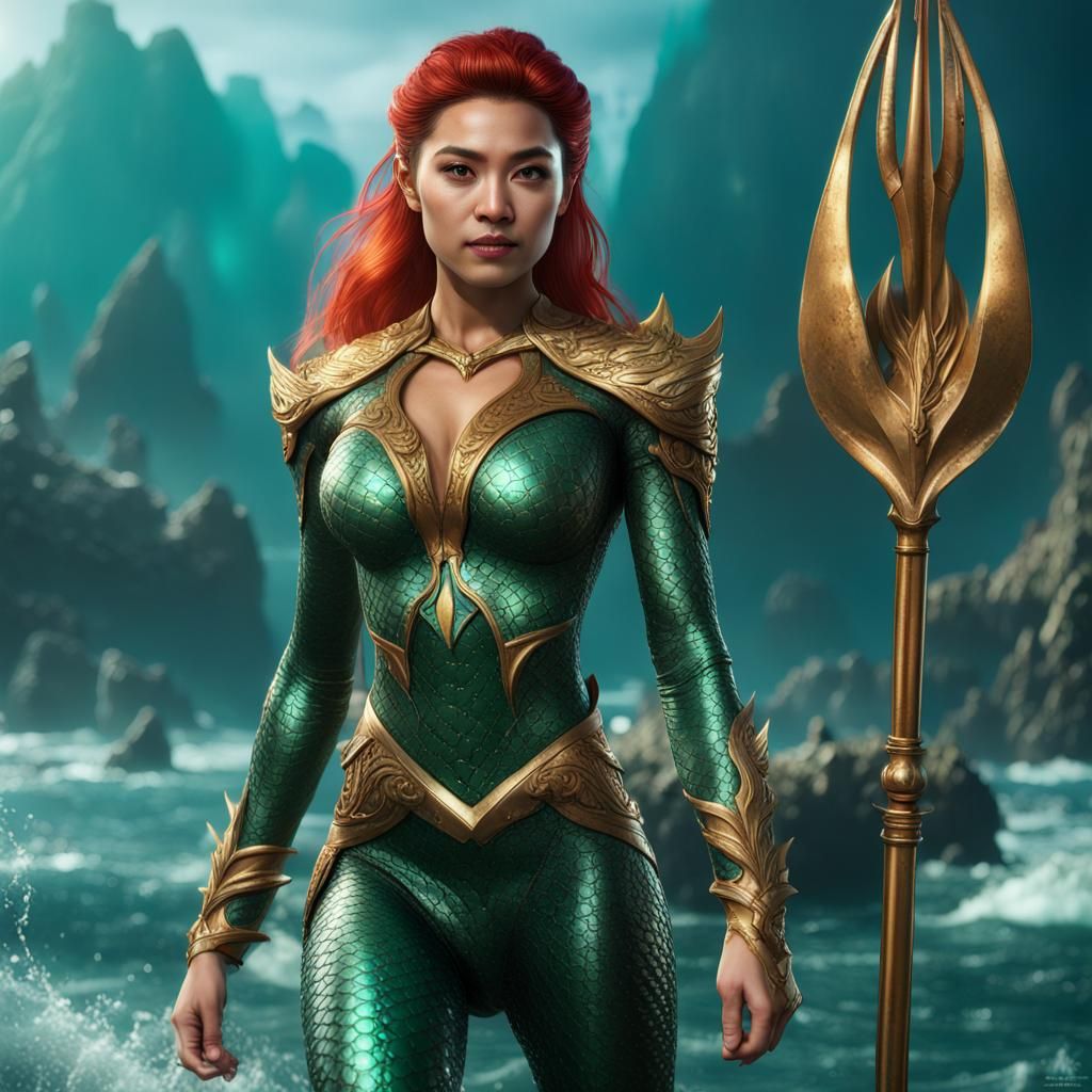 Hyperrealistic Asian Woman as Mera from Aquaman
