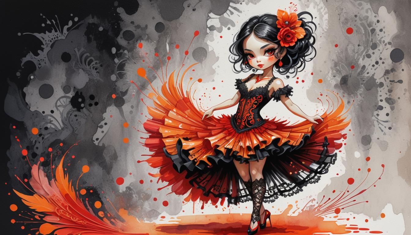 Flamenco Dancer Chibi in Baroque Sci-Fi Style