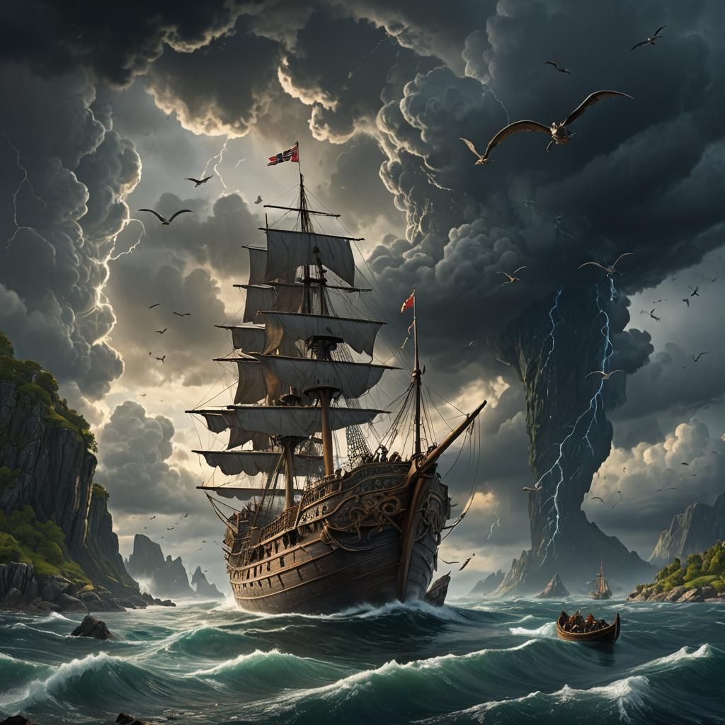 Medieval Ship Arrives Under Stormy Skies