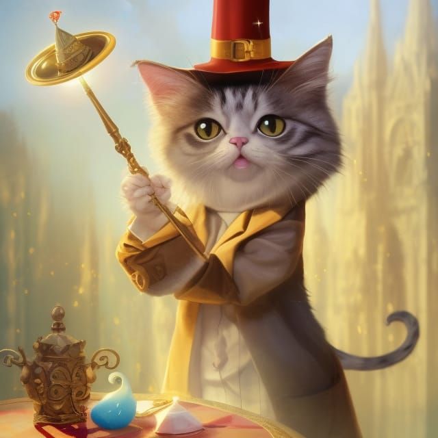Magician Cat with Wand in Animated 3D Style
