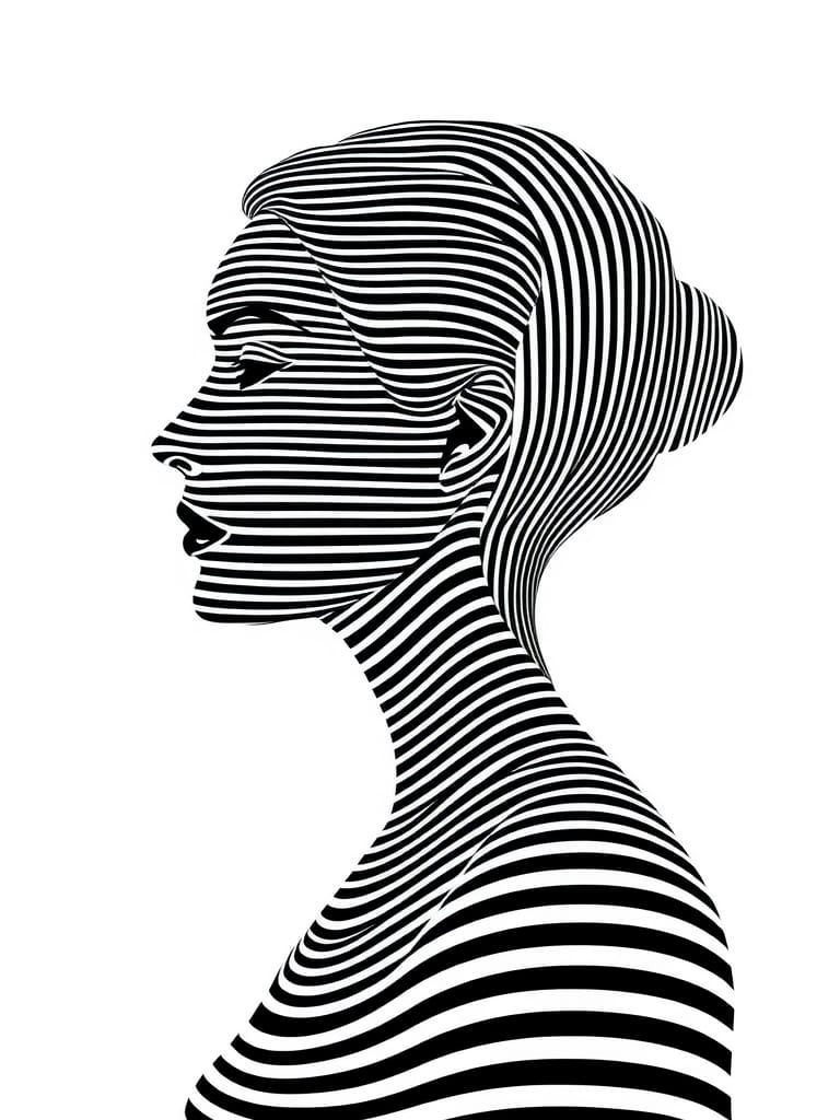 Minimalist Op Art Portrait of a Woman in Profile