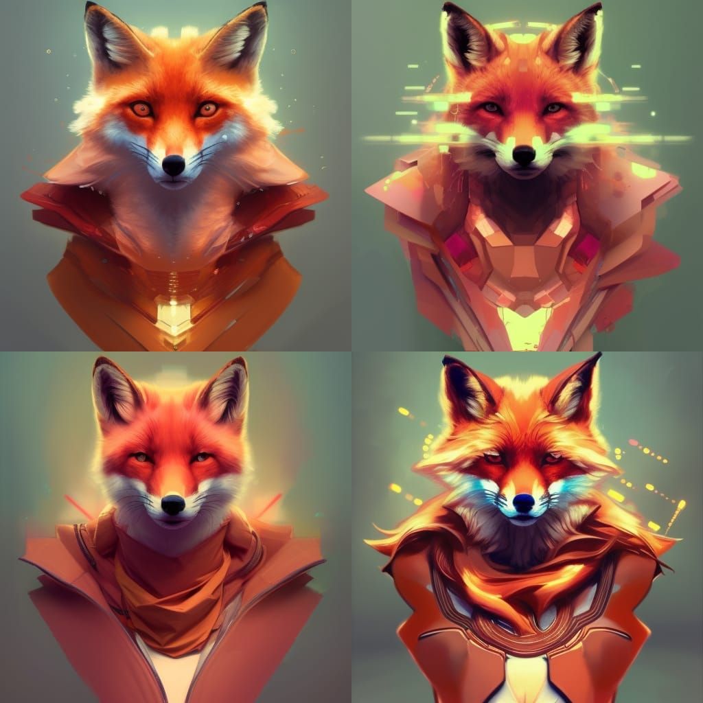 Cyber Fox Portrait in Hyperdetailed Pink Concept Art