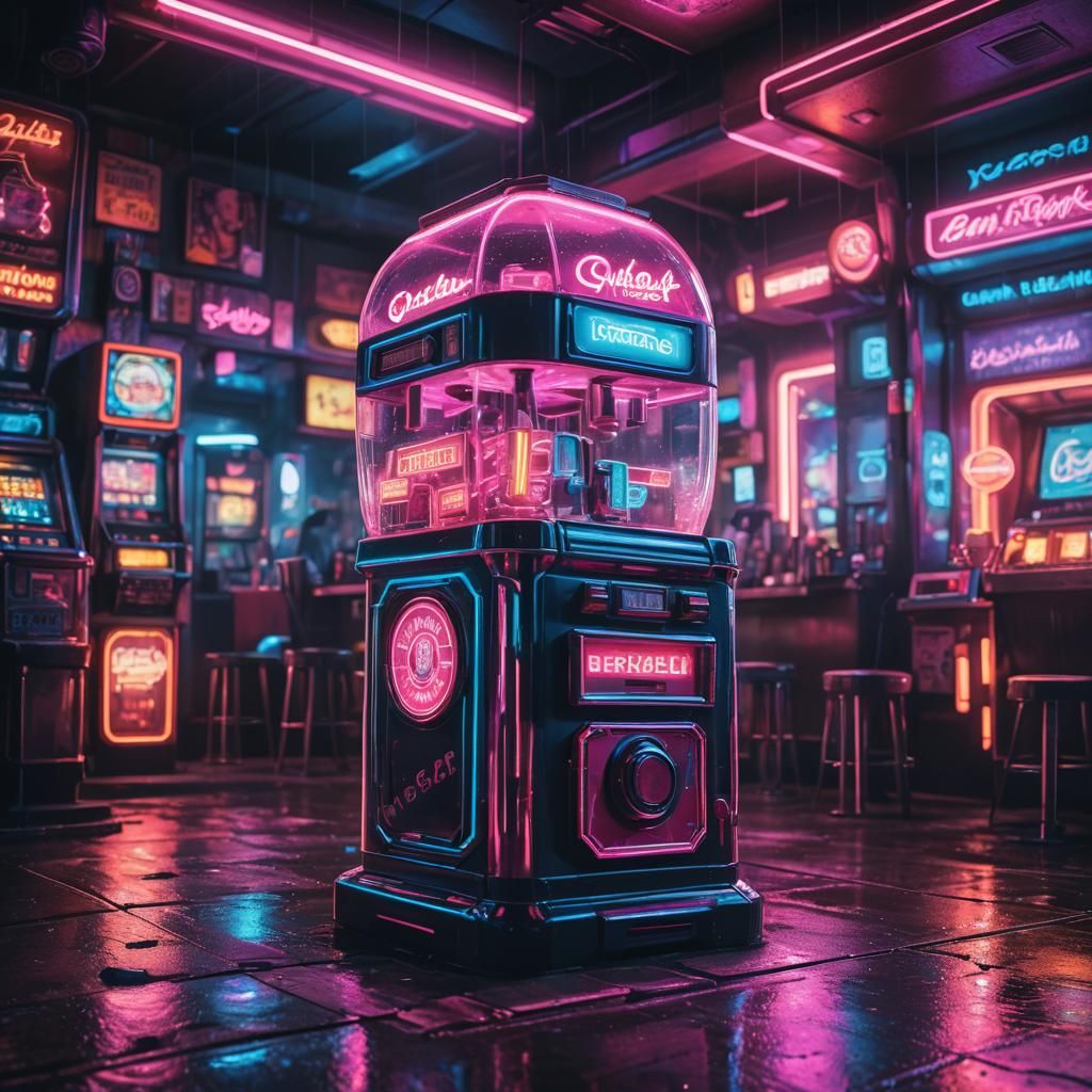 Cyberpunk Gumball Machine Neon Lamp in Bar