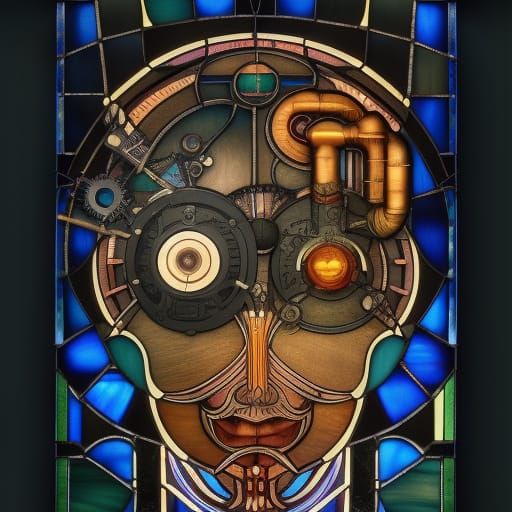 Cyberpunk Man: Bauhaus Poster with Steampunk Elements