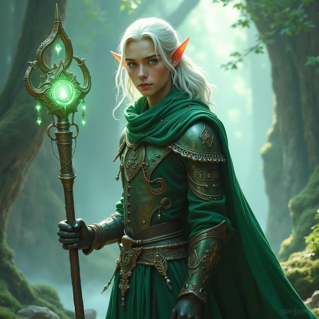 Elf Wizard in Mystical Realm, Fantasy Art