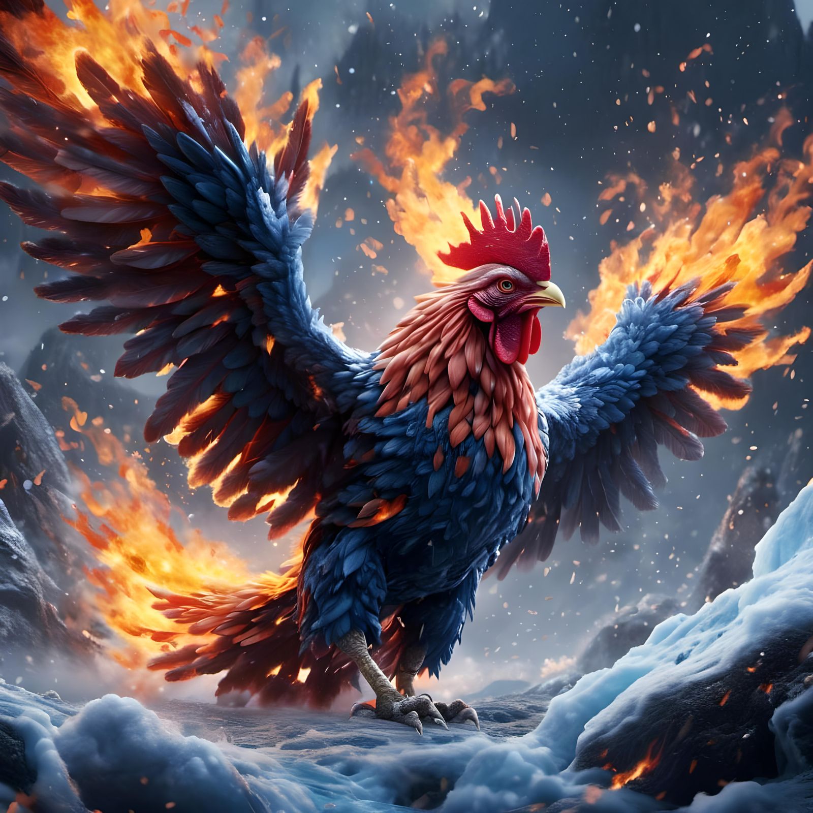 Fantasy Chicken Attacks With Ice And Fire