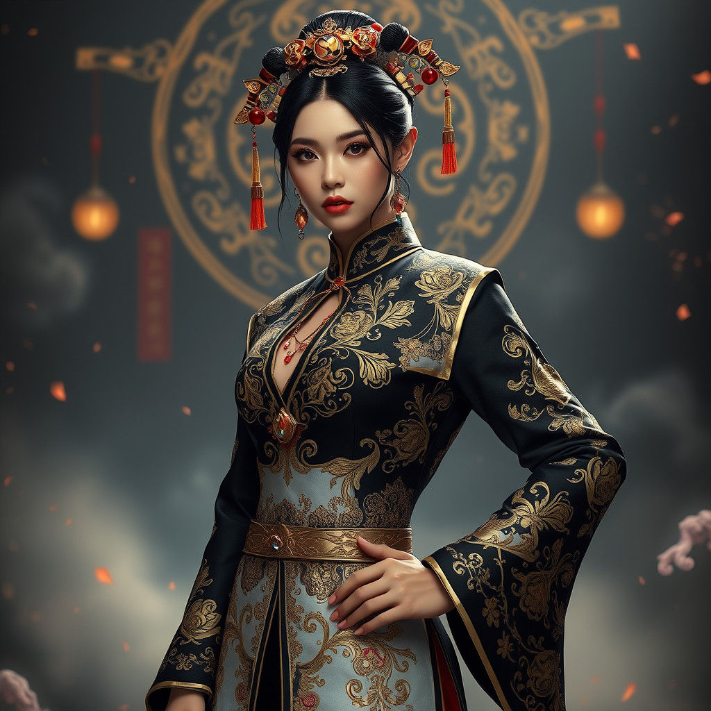 Model in Dreamlike Chinese Imperial Suit, Fantasy Art