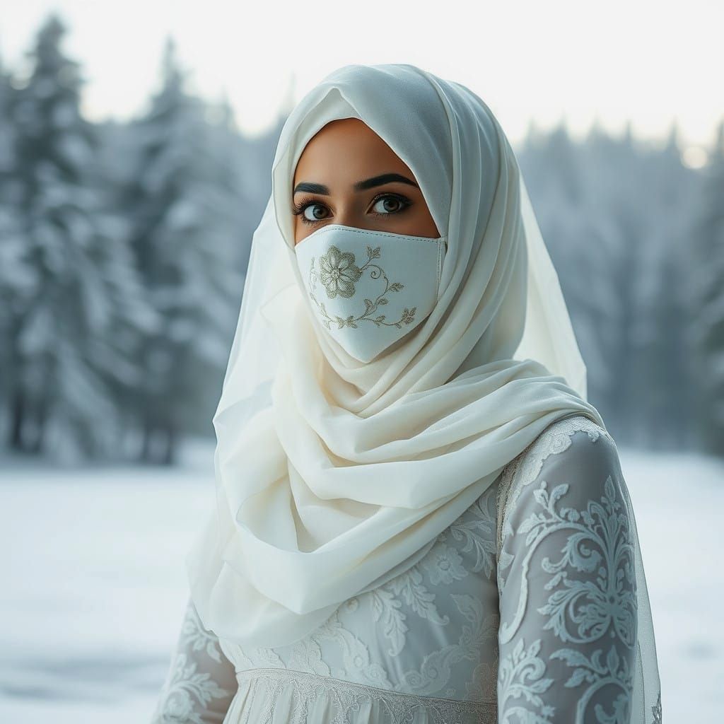 Elegant Arab Hijabi in Winter Wonderland