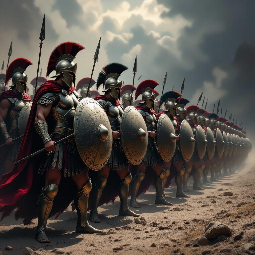 Spartan Warriors in Phalanx Formation, Dark Art