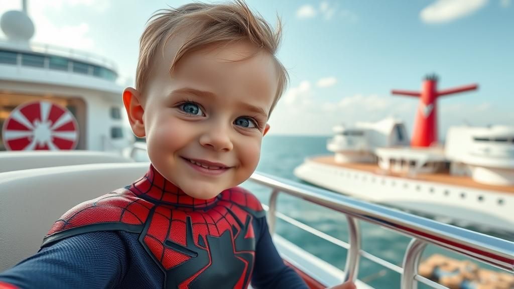 Baby Selfie with Spiderman on Cruise Ship