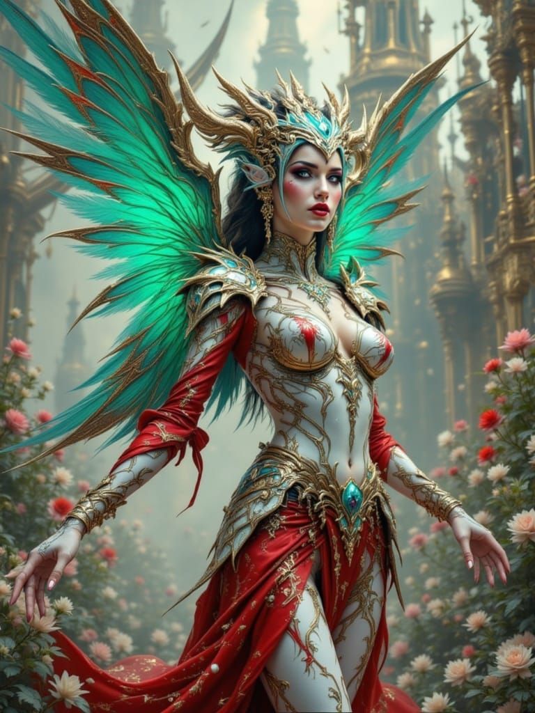 Ethereal Lady Warrior in Alien Armor with Hyper-Detailed Dag...