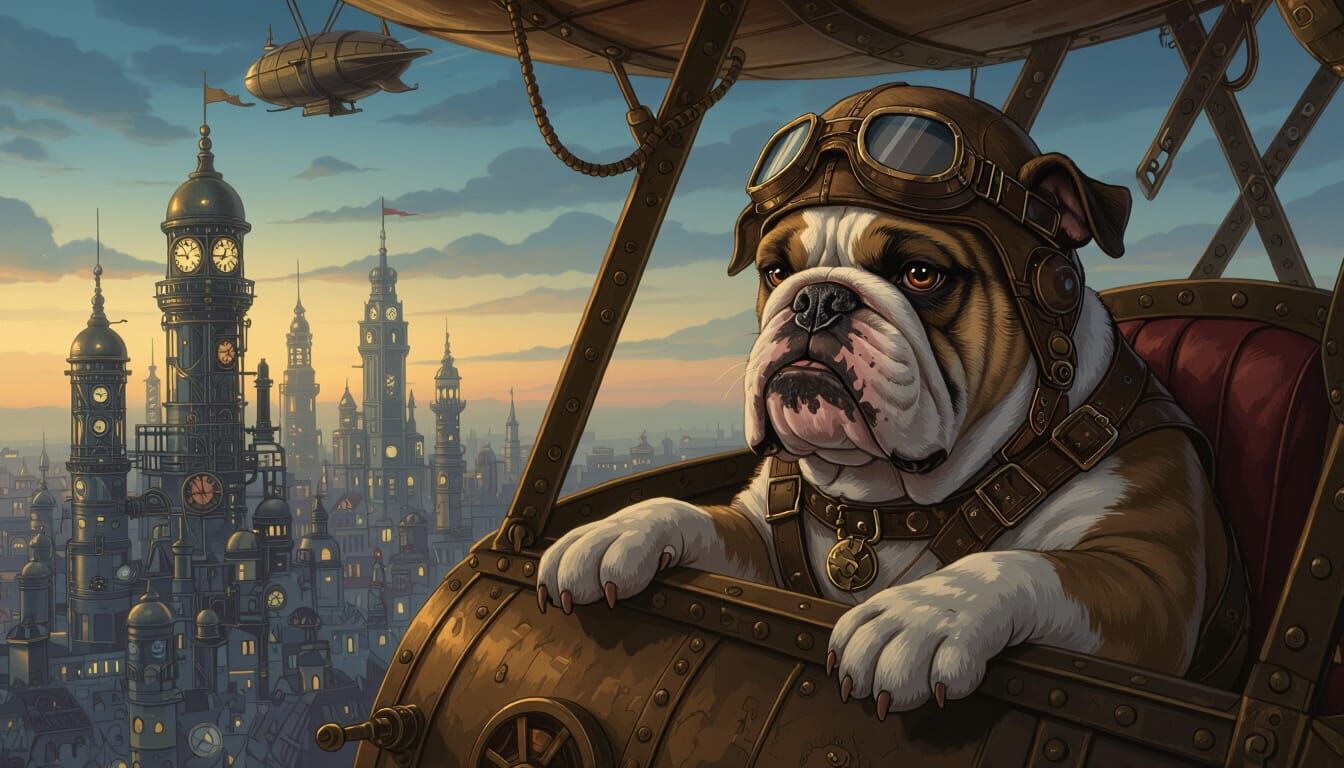 Steampunk Bulldog Pilot in Clockwork City