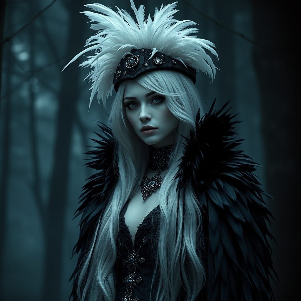 Ethereal Gothic Woman in Misty Forest