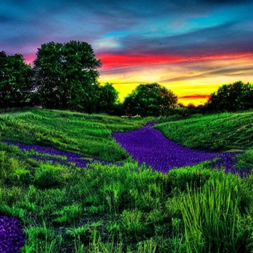 Vibrant Green Blue and Purple Sunset