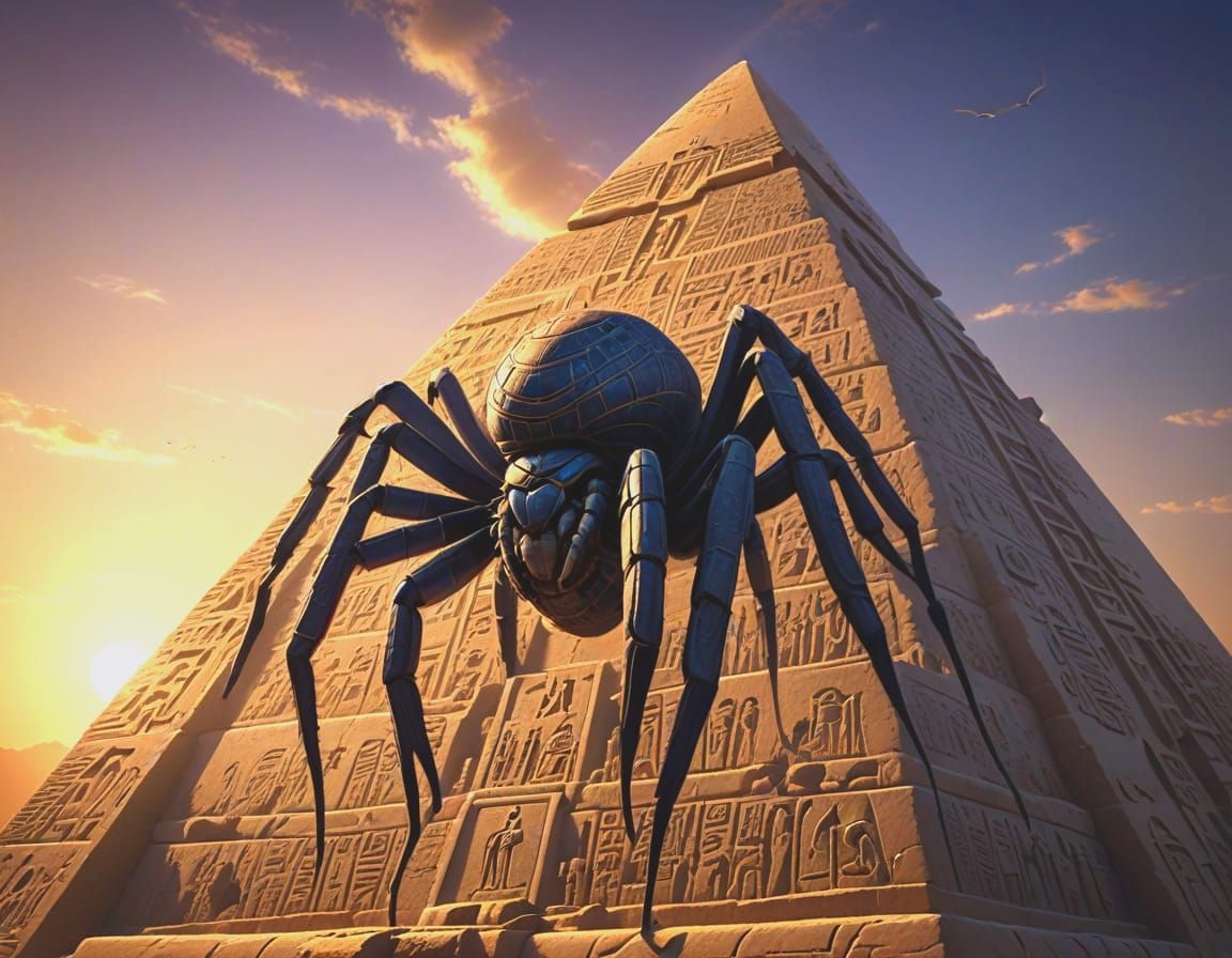 Mysterious Giant Spider Ascends Ancient Pyramid