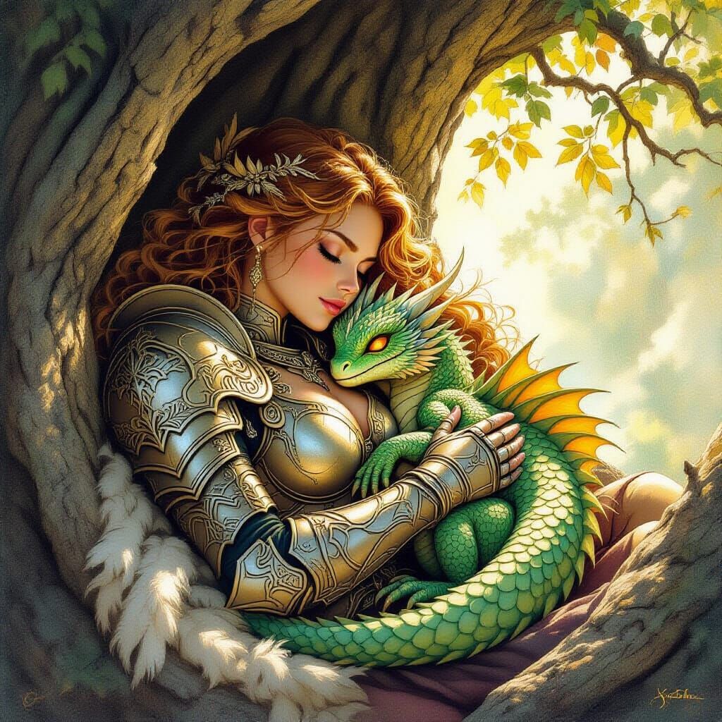 Sleeping Warrior with Dragon in Cozy Nook