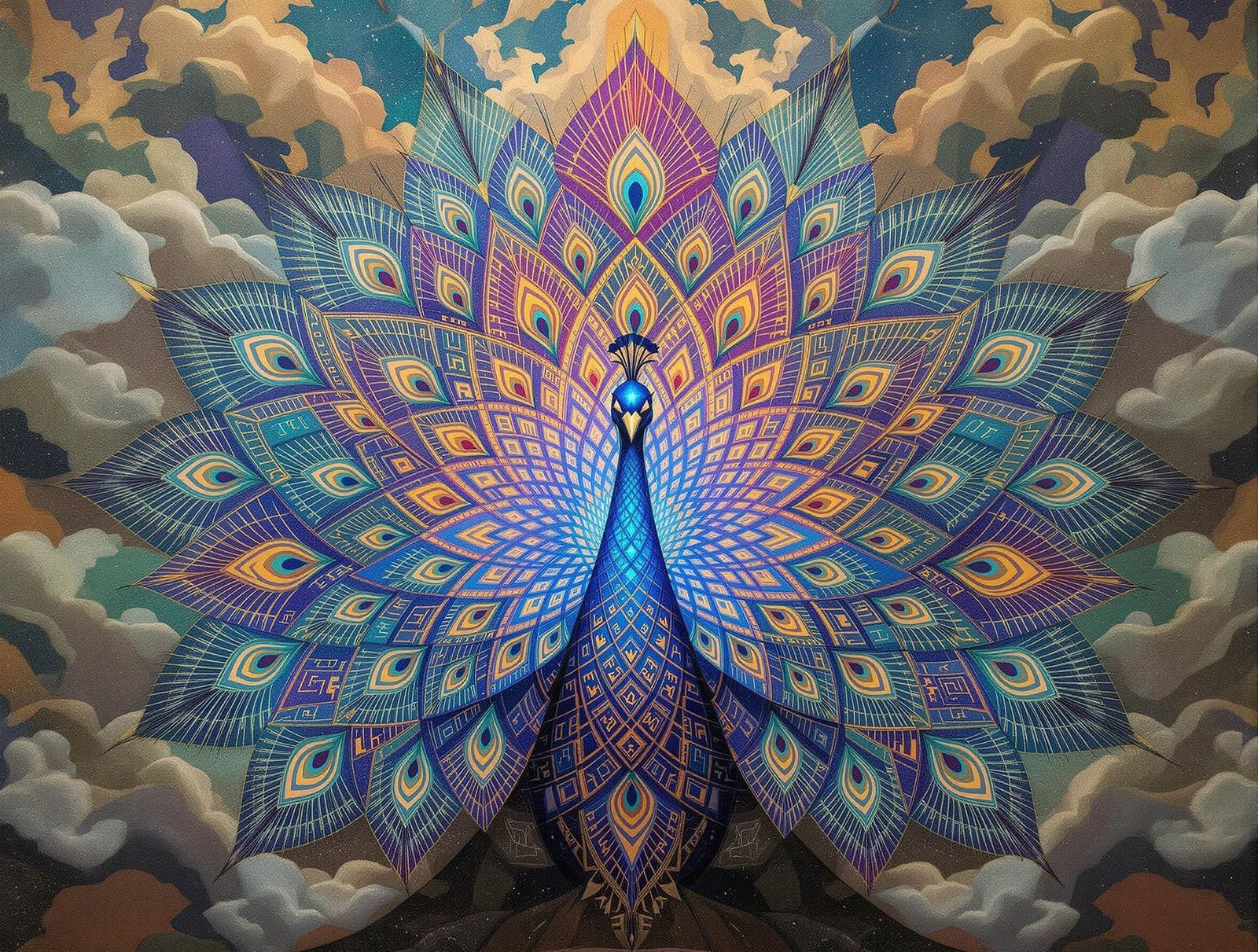 Surreal Peacock Mandalas Unfold in Vibrant Prismatic Hues