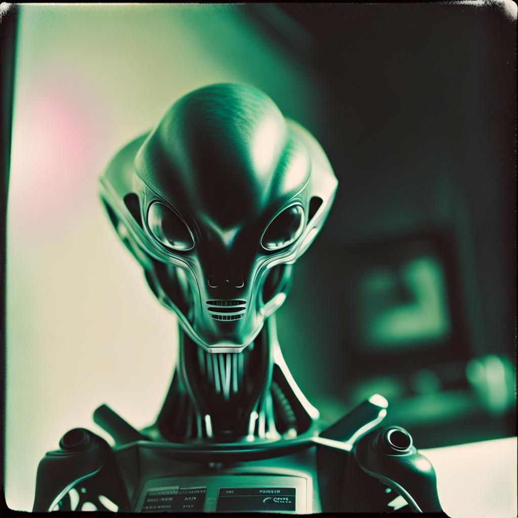 Cybernetic alien Polaroid photography