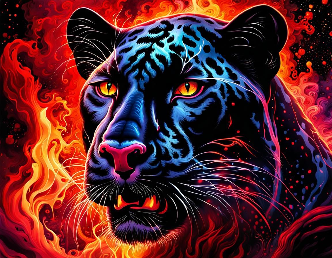 Fiery Ethereal Panther in Liquid Watercolor Style