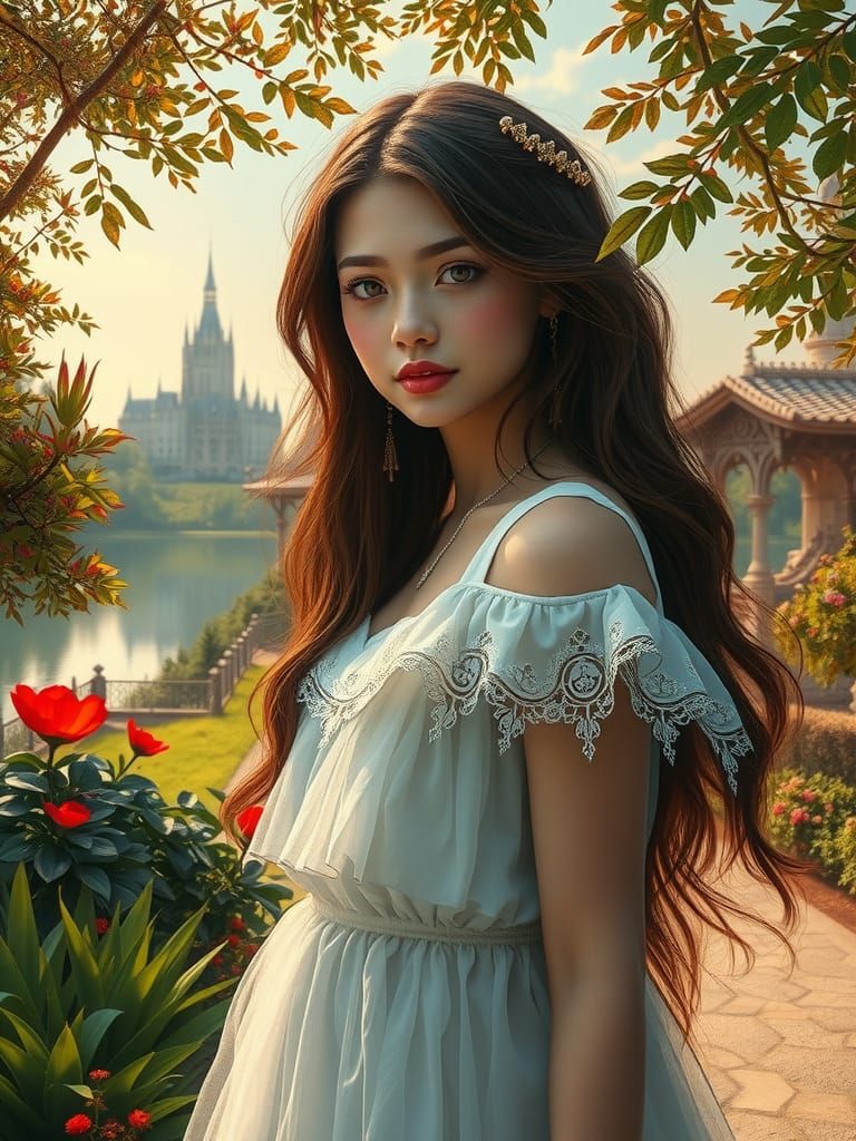 Majestic Goddess in Lush Landscape, Digital Art