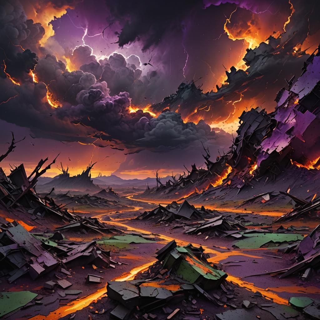 Abstract Expressionist Landscape with Swirling Clouds