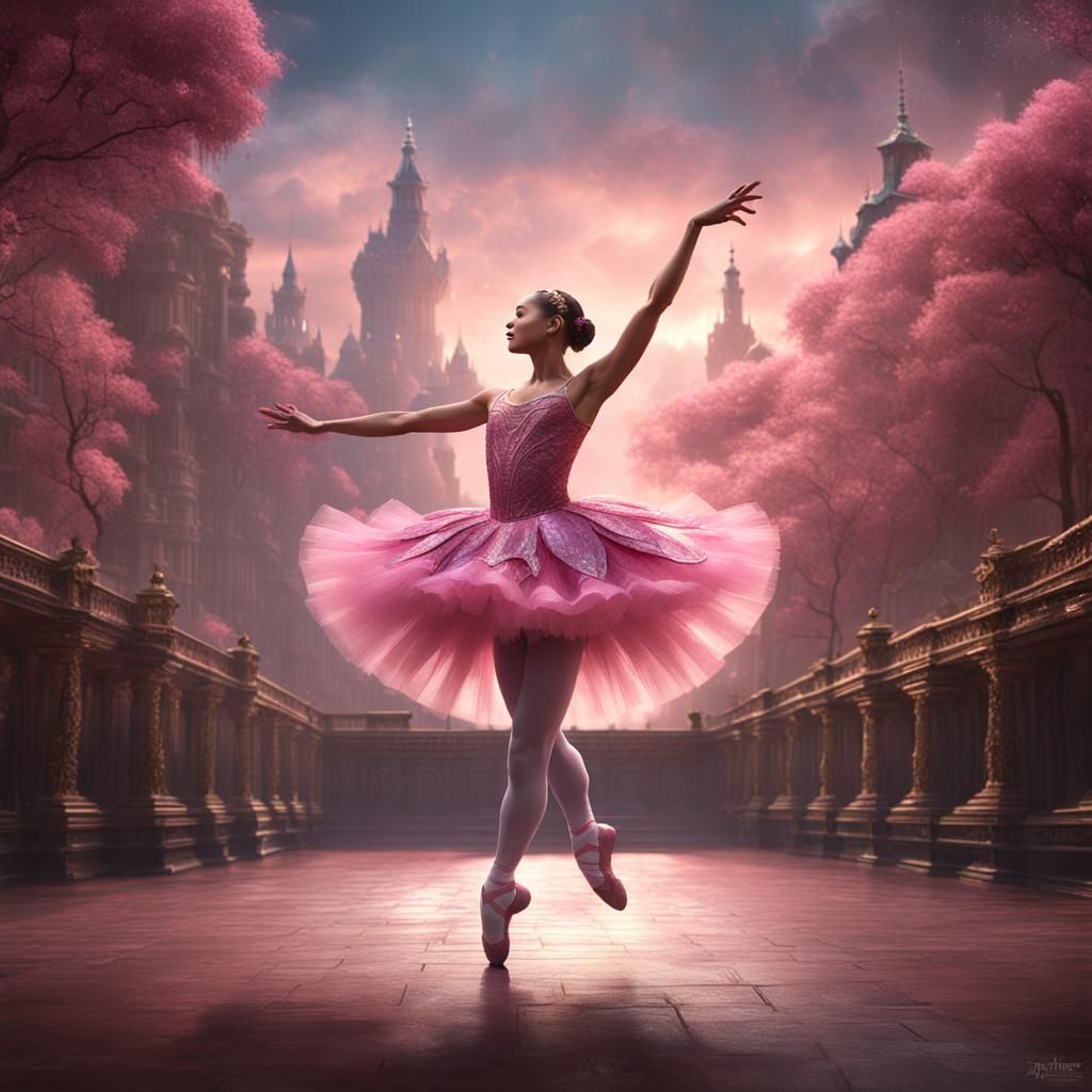 Ballet Dancer in Pink Tutu: Fantastical Matte Painting