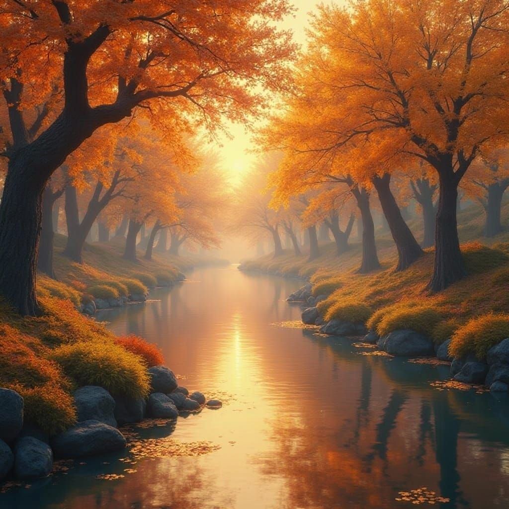 Golden Hour Cherry Blossoms Reflecting in Pond