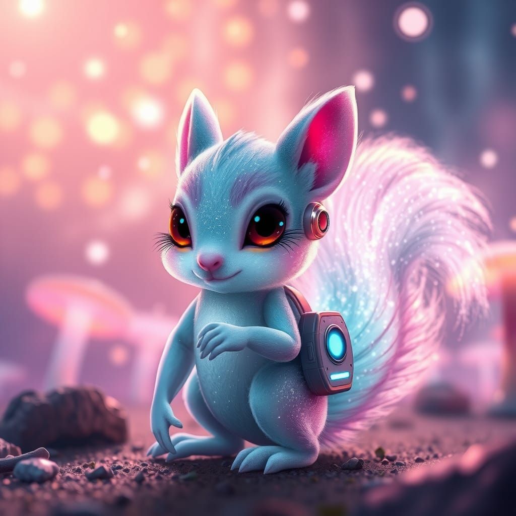 Squirrel Alien in a Bioluminescent Forest