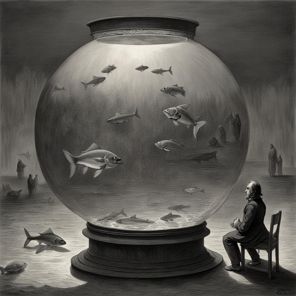 Horrific Fishbowl World: Engraving Style