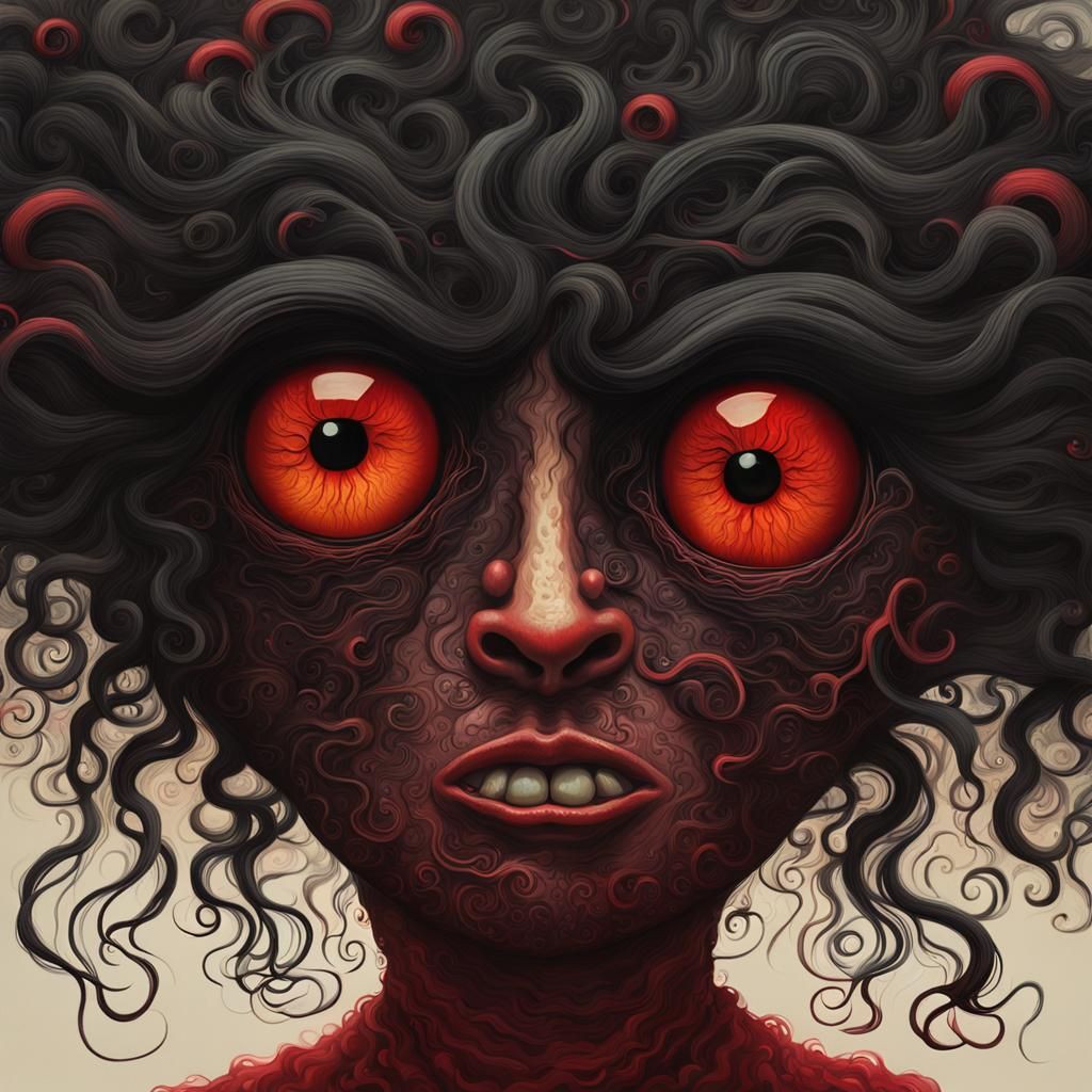 Surreal Animated Creature with Red Eyes