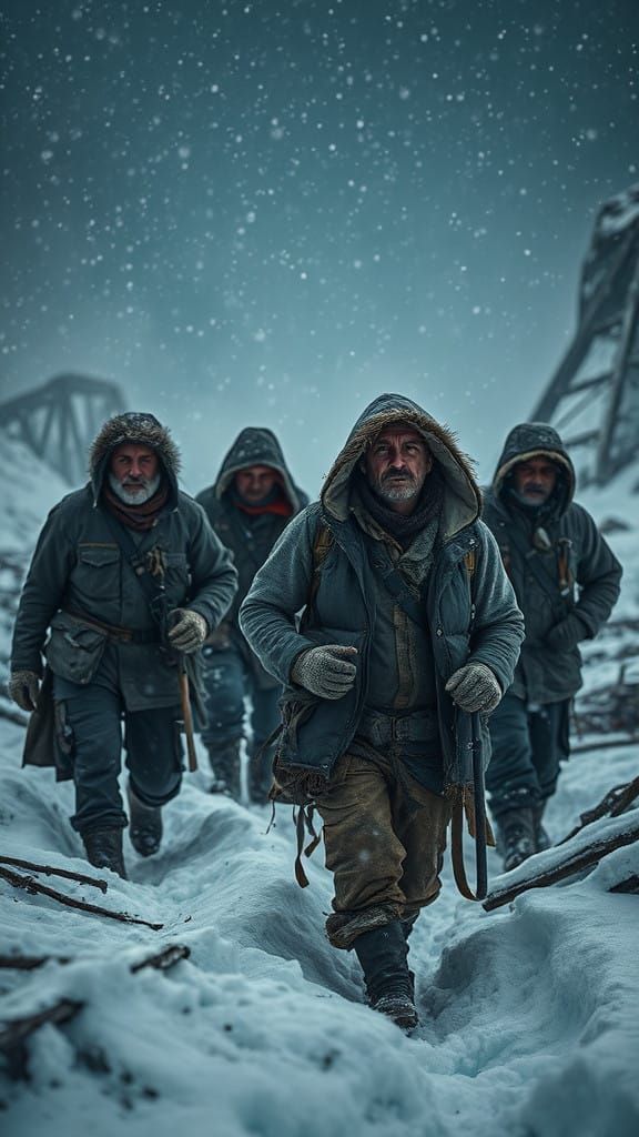 Weathered Survivors Trudge Through Desolate, Post-Apocalypti...