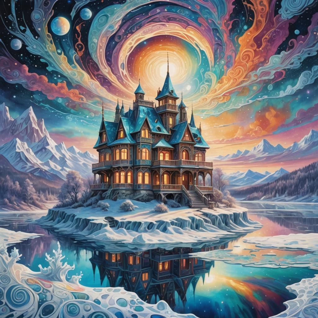 Ornate Lakeside House in Pablo Amaringo Style