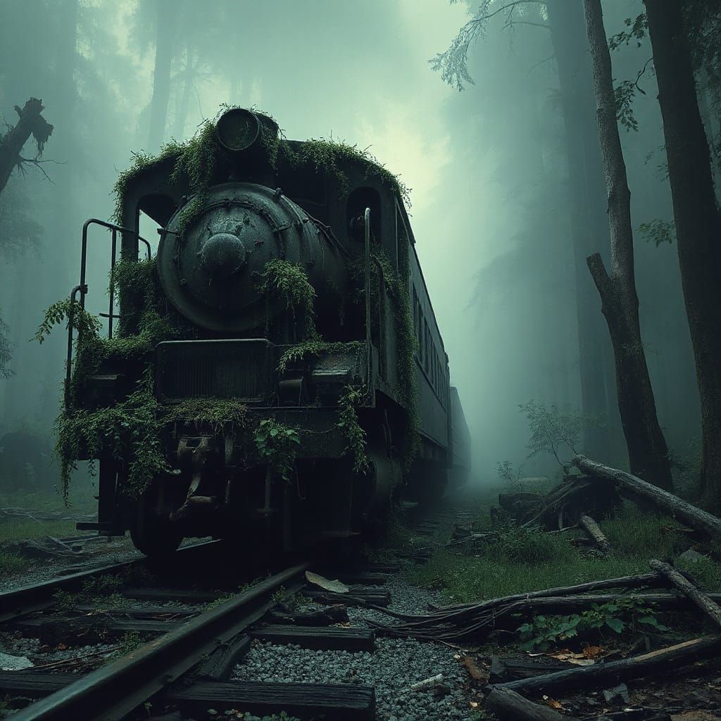 Overgrown Locomotive in Glowing Jungle