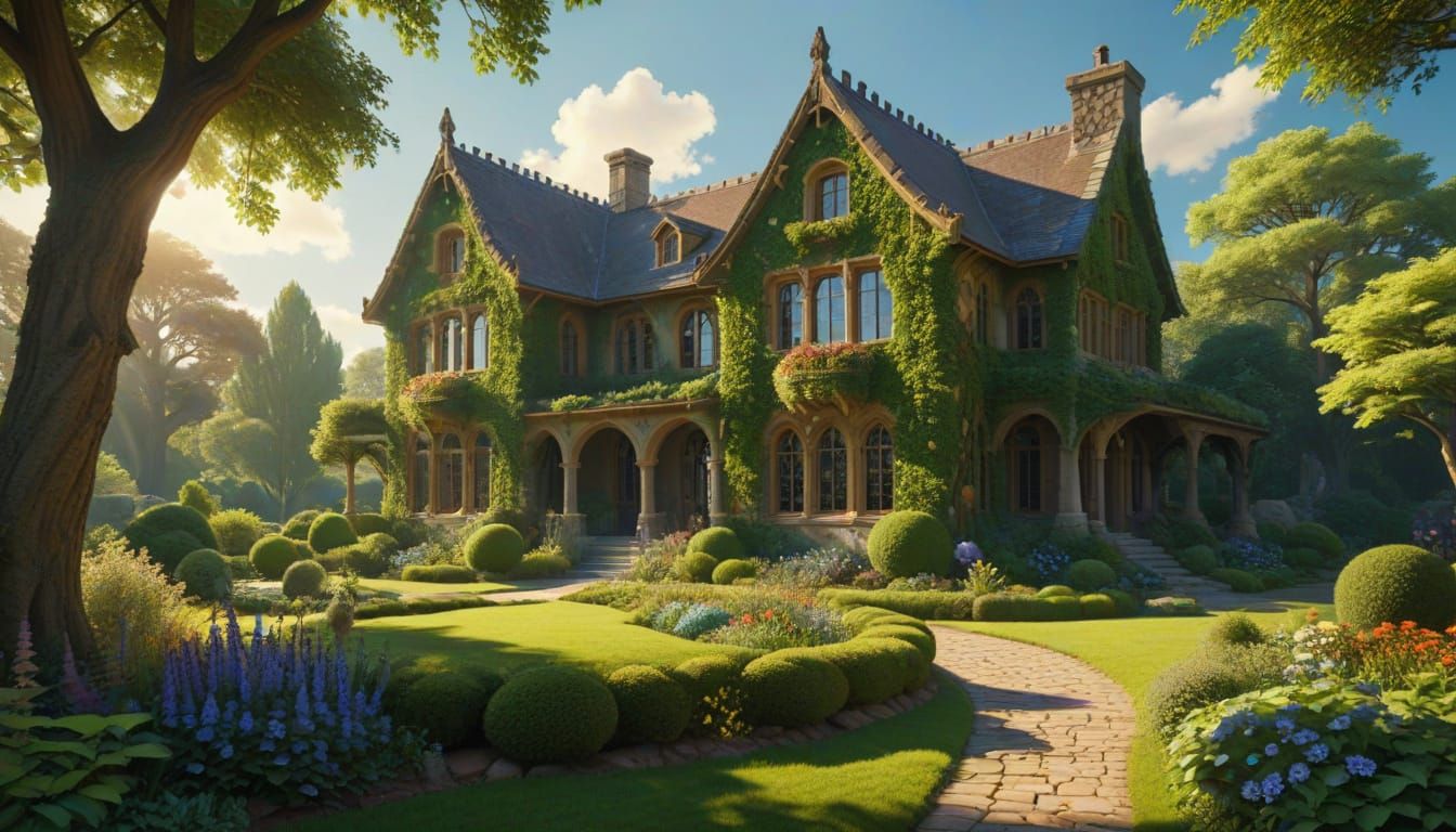 Rustic Manor House in Art Nouveau Gardens