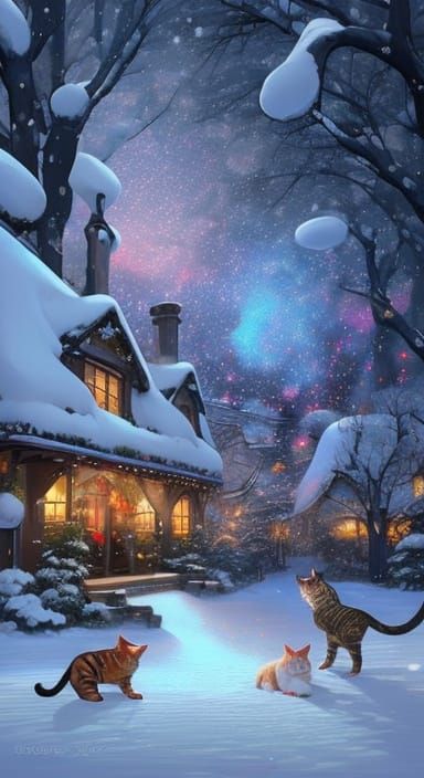 Festive Cats Play in Snowy Wonderland