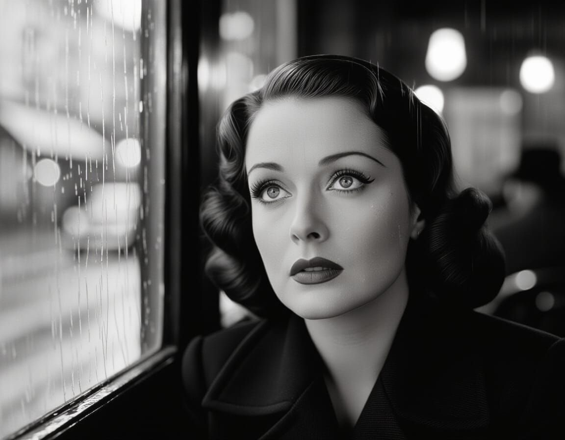 Bette Davis's Longing Gaze in Parisian Cafe