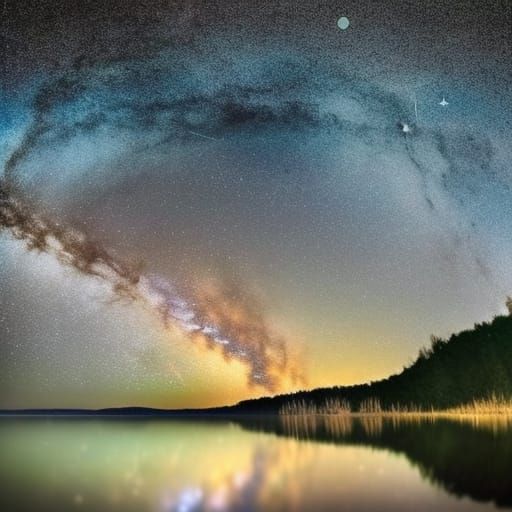 Serene Lake Reflecting a Starry Constellation View