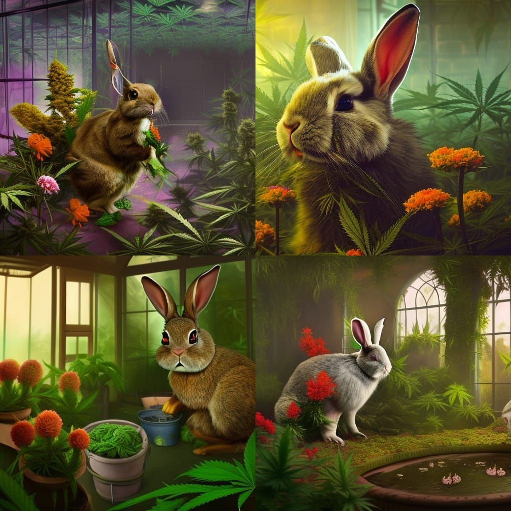 Scary Rabbit Eats Cannabis in Greenhouse