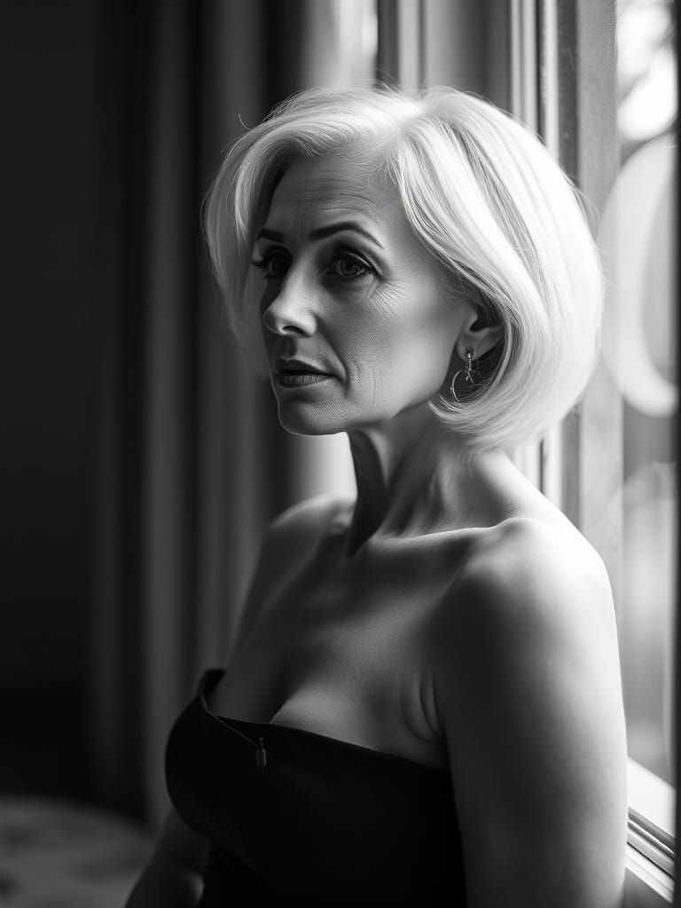 Soft Black and White Portrait of Melancholy Woman