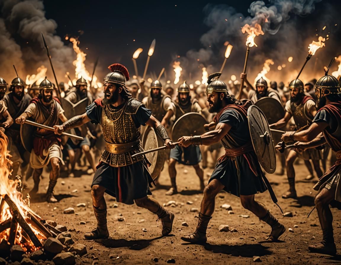 Hebrew Farmer's Night Attack on Elamite Warriors